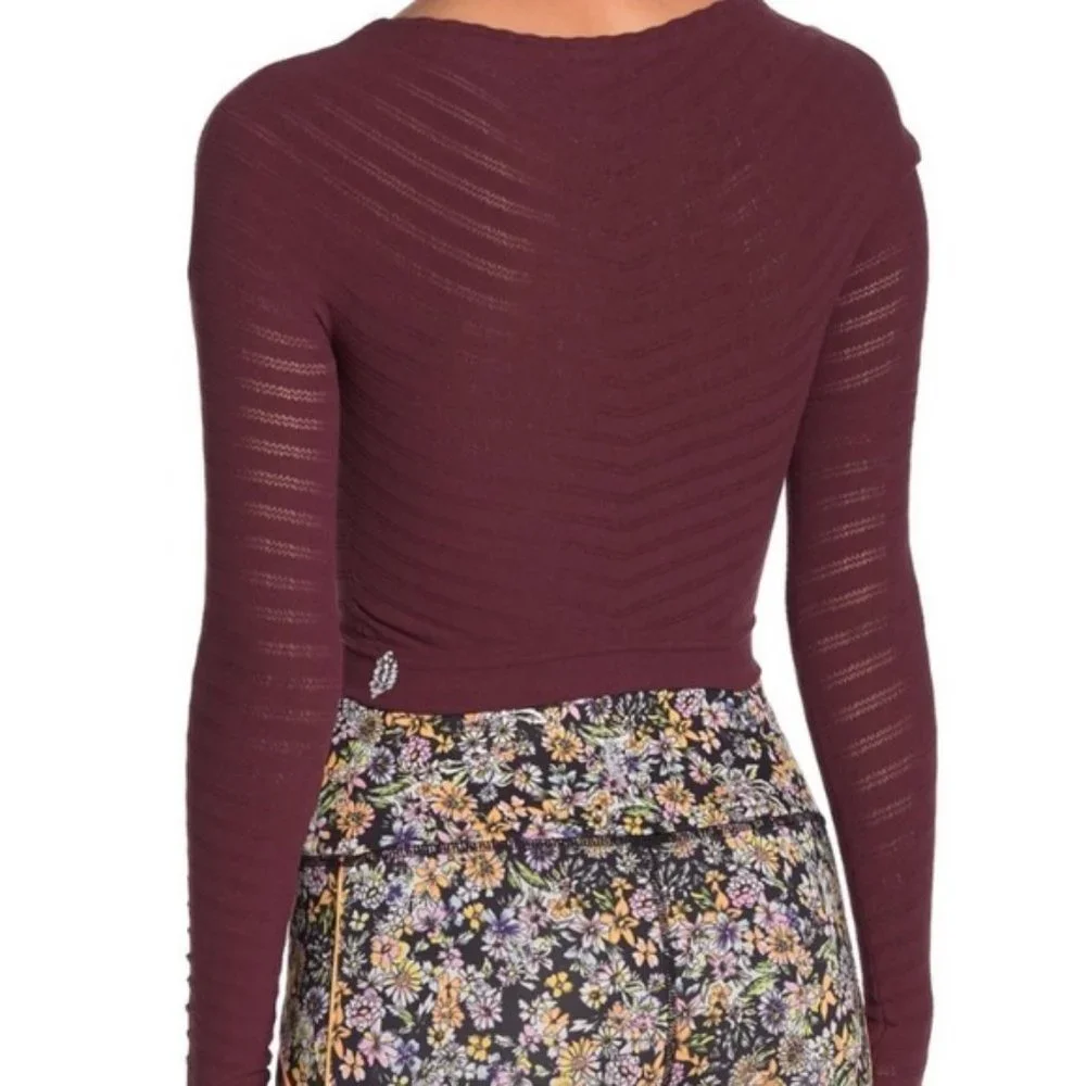 Free People Movement Gone Adrift Long Sleeve Shirt Red Crop Top Lounge Yoga XS